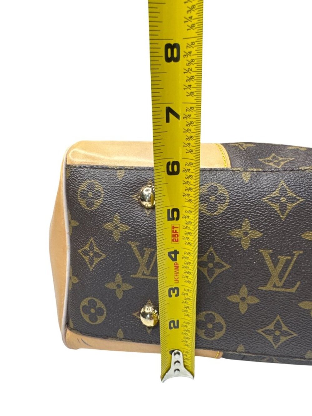 Monogram Canvas Handbag With Beige Leather Trim & Gold Hardware - Picture 9 of 14